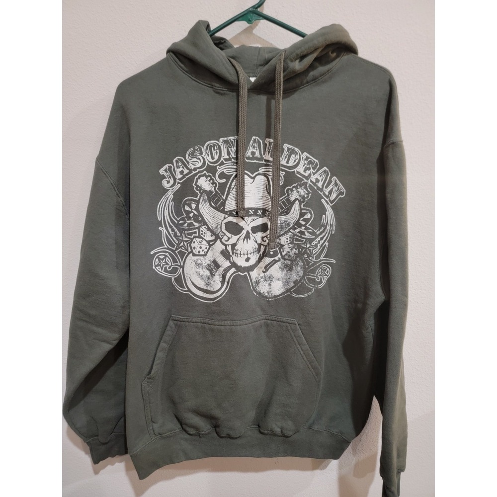 Jason Aldean County Music sz L Gray‎ Sweatshirt Hoodie Dice Skull guitars